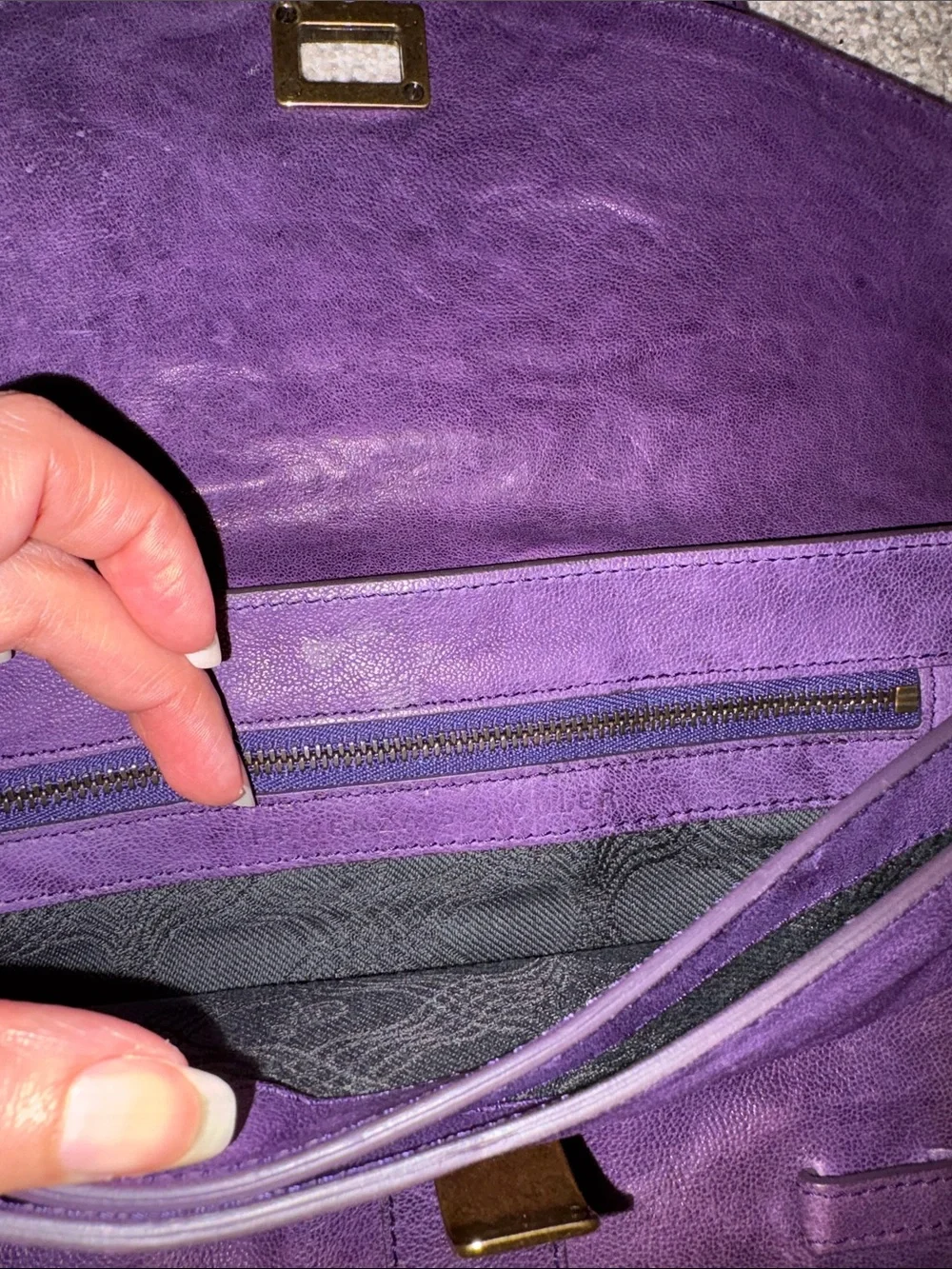 Proenza Schouler Purple Leather Clutch with Gold Hardware